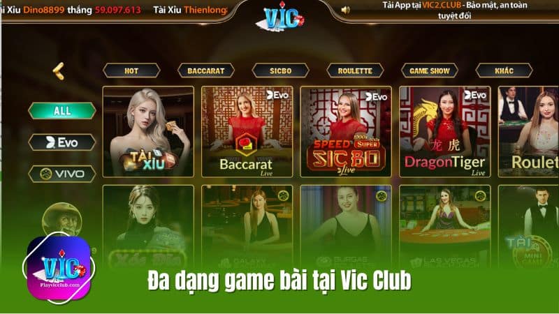 Đa Dạng Game Bài Tại Vic Club